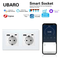 UBARO Zigbee 2 prises EU Schuko intelligentes avec double USB Type-C à charge rapide, panneau en verre trempé blanc, compatible Tuya Smart Home