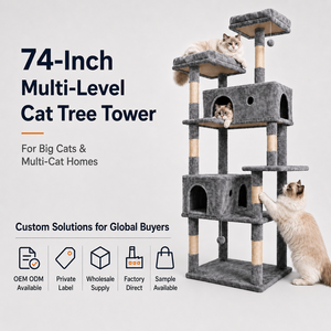 Arbre à chat OEM ODM multi-niveaux avec condo, griffoir en sisal, condo <span class=keywords><strong>XXL</strong></span> en <span class=keywords><strong>peluche</strong></span> pour maisons multi-chats - Product Image 1