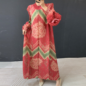 Vendita Diretta dalla Fabbrica: Abito Lungo Casual da Donna Traspirante con Maniche a Sbuffo e Motivi Floreali, Taglie Plus, per Primavera/Autunno - Product Image 4