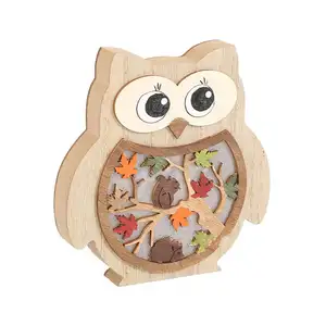 Hot Sale Wooden Owl And Squirrel Tabletop Handicraft For Harvest Festival Party Decorations Luminous Wooden Crafts