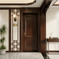 Ensemble de portes intérieures de placard de chambre en bois massif, style chinois, avec lignes en laiton gaufrées, finition Noyer foncé