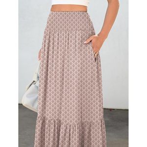 FOXA Falda larga floral estilo bohemio para mujer, falda de playa fluida con cintura alta y bolsillos para vacaciones, ropa de verano - Product Image 5