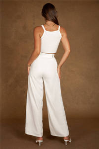 Oem produttore personalizzato di alta qualità Casual a vita alta tasche laterali bianche plissettate <span class=keywords><strong>pantaloni</strong></span> <span class=keywords><strong>larghi</strong></span> <span class=keywords><strong>pantaloni</strong></span> per le donne - Product Image 5