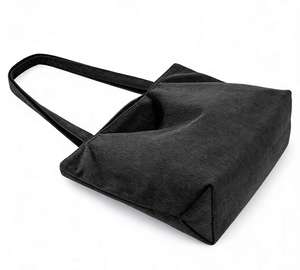 Sac fourre-tout en velours côtelé noir, style hobo décontracté, avec intérieur spacieux, sac fourre-tout à bandoulière en velours côtelé côtelé doux, léger pour un usage quotidien - Product Image 4