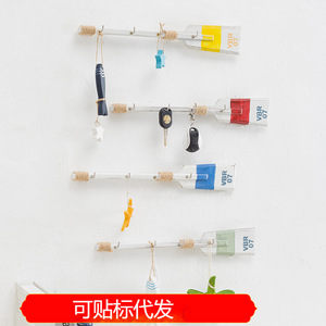 Mediterranean Style Oar <b>Wall</b> <b>Hooks</b> 40Cm Pine Wood Coat Rack For Door Or <b>Wall</b> Mounting - Product Image 5