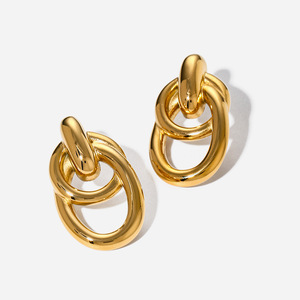 Pendientes de Nudo, Chapados en Oro de 18k, Acero Inoxidable, Diseño Geométrico Minimalista, Joyería de Moda para Mujer, Accesorio de Otoño Invierno - Product Image 1