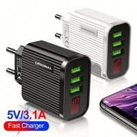Chargeur portable rayé Surfa à 3 ports avec affichage numérique, chargeur mural USB pour téléphone portable