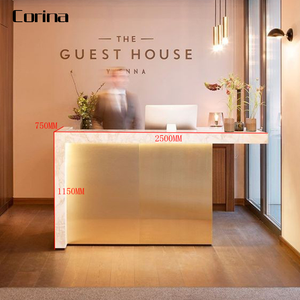 Comptoir de réception compact en pierre artificielle <span class=keywords><strong>Corina</strong></span> avec éclairage LED, garantie 10 ans, surface polie, style moderne et luxueux, convertible - Product Image 2