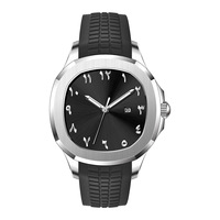 Jam Tangan Sport Pria Minimalis Klasik Persegi Bercahaya Quartz dengan Tanggal Arab, Silikon Mewah Modis