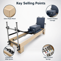 Cama de Pilates de Madera de Arce Sólida en Colores Personalizados, Reformer de Pilates para Entrenamiento de Yoga y Ejercicio