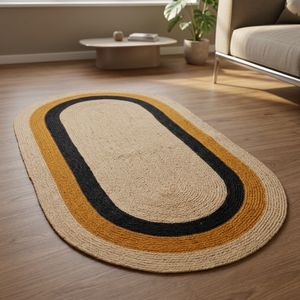 Tapis ovale tressé rayé moderne en jute, tapis de sol réversible pour salon, bleu, vert, rose, orange - Product Image 5