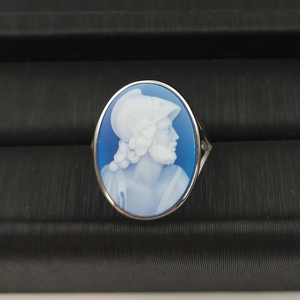 Dames élégantes bijoux Vintage 925 bagues en argent Sterling vert bleu <span class=keywords><strong>noir</strong></span> naturel Agate ovale <span class=keywords><strong>camée</strong></span> réglable mode anneaux nouveau - Product Image 3
