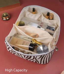 OEM Zebra-Stripe Portable Travel Wash Cosmetic Storage Bag Design Personalized Black Case <b>Makeup</b> <b>Box</b> Organizer Leather - Product Image 6