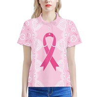 Polos personnalisés de sensibilisation au cancer du sein pour femmes sublimation ruban rose chemise de golf décontractée pour le cancer du sein hauts de plage