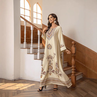 Robe longue ample à col rond imprimée avec strass et perles pour femmes musulmanes, manches longues, style décontracté et modeste, vente en gros Moyen-Orient