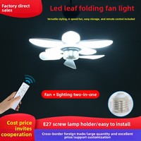 Ventilateur pliable à moteur DC avec lampe LED E27, télécommande, 5 pales en ABS, faible bruit, intensité variable 3500K/6500K pour chambre et supermarché
