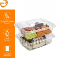 Boîte à fruits en plastique bio PLA transparente compostable et biodégradable avec gaufrage, forme personnalisée, épaisseur 40, 1000ml/1500ml/2000ml