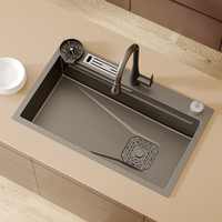 Robinet extractible noir de luxe moderne fait à la main évier de cuisine multifonctionnel en acier inoxydable 304 à double cuvette traitement de surface nano