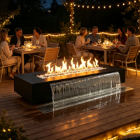 Table de feu extérieure moderne en acier inoxydable avec fontaine cascade intégrée, écologique