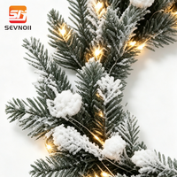 Guirlande de Noël pré-éclairée floquée avec des cônes de pin givrés, lumières LED blanc chaud, décoration de Noël intérieure et extérieure