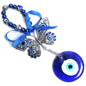 Kingcome Turquia Blue Devil's Eyes Car Pendant Decoração Boa sorte Evil Eyes Butterfly Home Office Wall Hanging Decor