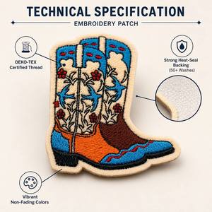 Organic Cotton Fabric Realistic Boot Silhouette Vibrant Iron on Patches Threading Flat Embroidery Patches for pettichat hat - Product Image 3