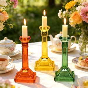 LANGXU Bougeoir en verre minimaliste scandinave nordique, style européen, décoration d'intérieur <span class=keywords><strong>avec</strong></span> base en verre, élément naturel - Product Image 1