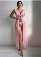 Chemises de nuit en dentelle transparente sexy et séduisantes pour femmes européennes et américaines, ensemble de chemises de nuit florales transparentes