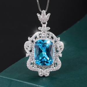 Vintage Eco-friendly Copper Full Diamond Jewelry <b>Set</b> 12*16/12*14mm Blue Cubic Zirconia Pendant and <b>Earring</b> Ring <b>Set</b> - Product Image 4