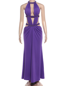Robe longue sexy 2026 à découpes, col halter, décolleté plongeant en V, style plage, bretelles spaghetti, taille haute, pour soirée de bal de <span class=keywords><strong>minuit</strong></span> - Product Image 6