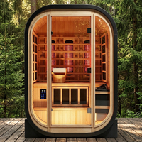1-2 Personen Moderne Outdoor-Würfel-Sauna aus Kanadischer Hemlocktanne Elektrische Hybrid-Infrarot-Trockendampfkabine mit Schindeln