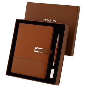 Kit de bienvenue d'entreprise moderne : Carnet A5 en PU bleu avec sangle, stylo métallique, port USB, logo d'entreprise personnalisé, livraison rapide - Product Image 6