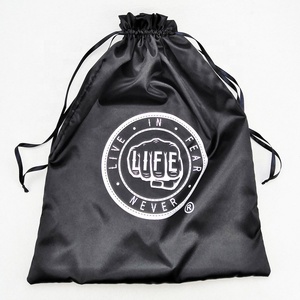 Bolsa de Satén Negra con Cordón, Bolsa de Seda para Guardar Cabello con Logotipo - Product Image 3