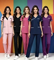 Combinaison d'infirmière pour femmes, col en V, boutons sur le devant, blanc avec bordure contrastée, uniforme médical pour hôpital et clinique