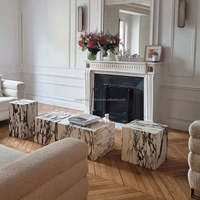 Table d'appoint en marbre Calacatta Viola italien de luxe, socle en marbre, table basse haute, cube, table basse en marbre Bvlgaris Viola