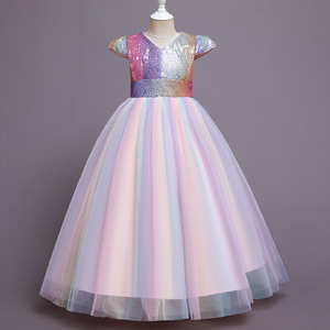 Vestido de fiesta con lentejuelas para niñas, tul colorido, estilo princesa, largo, formal, para fiestas infantiles, talla 120 cm - Product Image 1