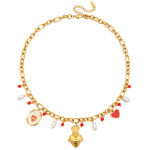 Collar con forma de corazón, cadena de oro, colgante de cristal rojo, joyería para suéter de mujer, regalo, accesorio de moda - Product Image 5
