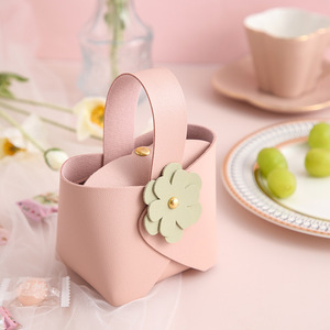 <strong>Small</strong> Faux Leather Wedding Candy Hand Bag Gift Box with Button Elegant Leather Candy <strong>Basket</strong> for Weddings - Product Image 3
