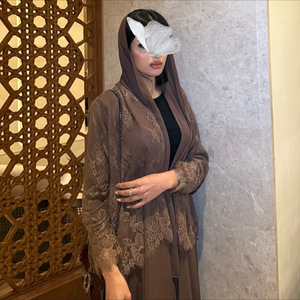Nuova Collezione 2026: Elegante Abaya Aperta per Donne Musulmane, Cardigan Lungo in Stile Mediorientale, Moda Araba con Pieghe e Pizzo Floreale - Product Image 1