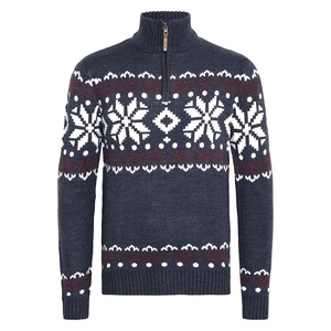 Custom Logo <strong>Men's</strong> <strong>Xmas</strong> Pullover Sweater Knit Jacquard <strong>Men</strong> 1/4 Zipper Christmas <strong>Jumper</strong> - Product Image 1