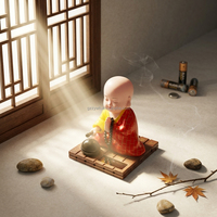 Grande figurine de moine solaire auto-agitant avec tambour, décoration de voiture et de maison, statue de Bouddha Feng Shui, joli ornement zen, cadeau religieux