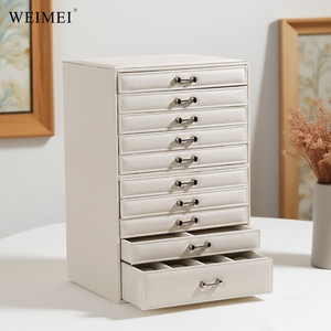 กล่องเก็บเครื่องประดับ WEIMEI สิบชั้น วัสดุหนังกำมะหยี่ สั่งซื้อขั้นต่ำน้อย สีขาวน้ำเงิน สำหรับใช้ในบ้าน ร้านค้าปลีก หรือร้านขายเครื่องประดับ - Product Image 1