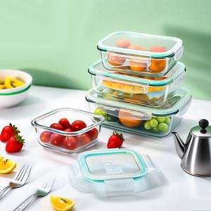 Borosilicate Glass Container <b>Microwave</b>-safe Lunch Boxes with PP Buckle Lids Rectangle/Round/Square Stackable Glass Lunch Boxes - Product Image 3