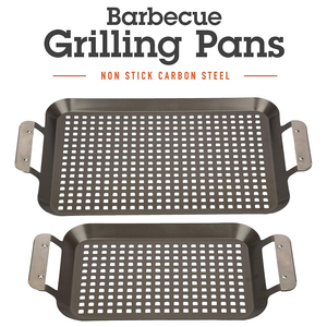 Perforated Design And Metal Handles Round Rectangular Carbon Steel Non-stick Grill <b>Pan</b> Set - Product Image 2