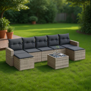 Conjunto de Sofás de Jardín de Mimbre Gris Oscuro, 6 Plazas, Muebles de Mimbre Contemporáneos para Exteriores - Product Image 2