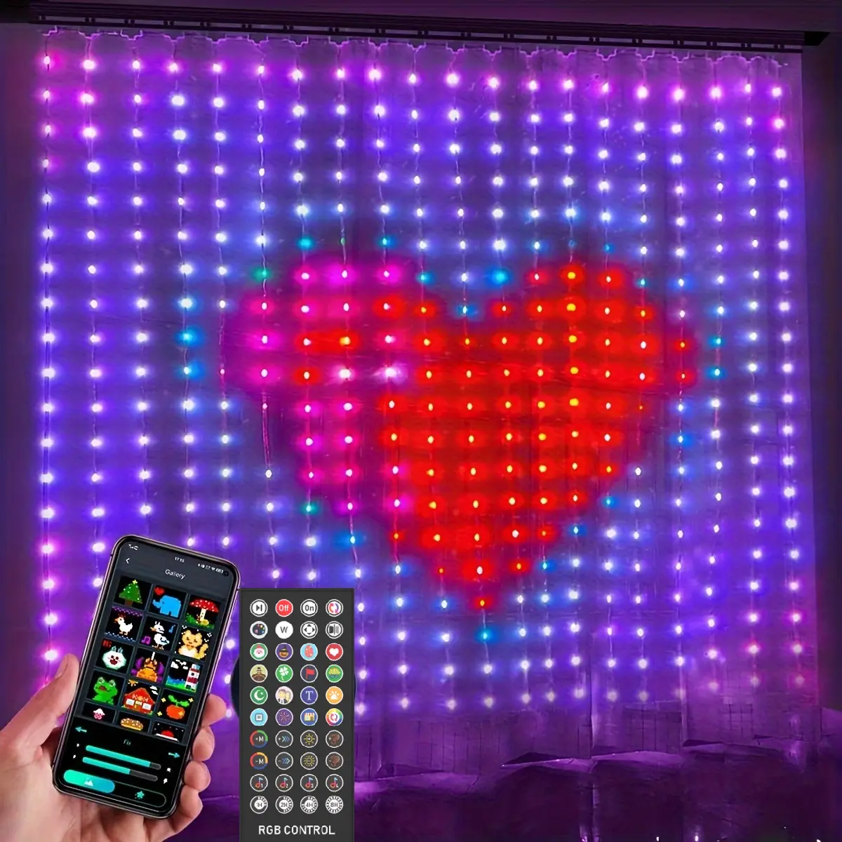 LED-Illusion-Punktsteuerung RGB Licht dynamischer Bildschirm 2 × 2 m sprachgesteuerte Vorhanglampe APP Programmierbare Vorhanglampe