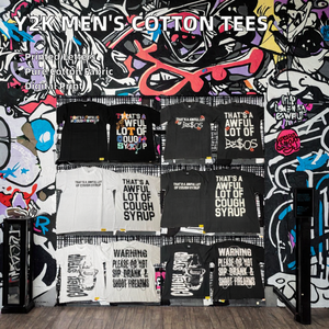 Erkek Y2K Sokak Giyim Tişörtleri Yüksek Kalite %100 Pamuk Büyük Beden Örme Harfli That's AWFUL LOT COUGH SYRUP Tişörtleri - Product Image 2