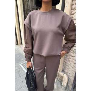 Conjunto de Traje para Mujer S6K Modal, Manga Larga, Tejido Transpirable, Casual, Primavera, Marrón 10249 - Product Image 4