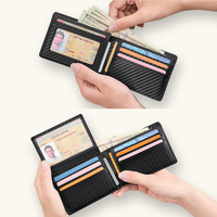 Portefeuille homme minimaliste en nylon souple en fibre de carbone avec blocage RFID, court, 12 cartes, 2 fenêtres d'identification, fente pour billets, porte-cartes de crédit