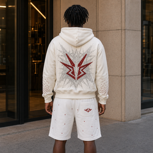 Conjunto de dos piezas de sudadera con <span class=keywords><strong>capucha</strong></span> de felpa francesa OEM para hombre, al por mayor, con pedrería, chenilla, lino, estilo tribal, ropa de trabajo, tallas incluidas - Product Image 2